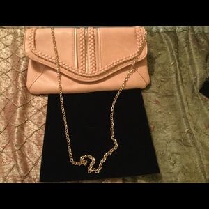 Mauve clutch with gold chain